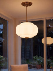 Eloise Scallop Vintage Milk Glass Semi-Flush Mount Pendant Light